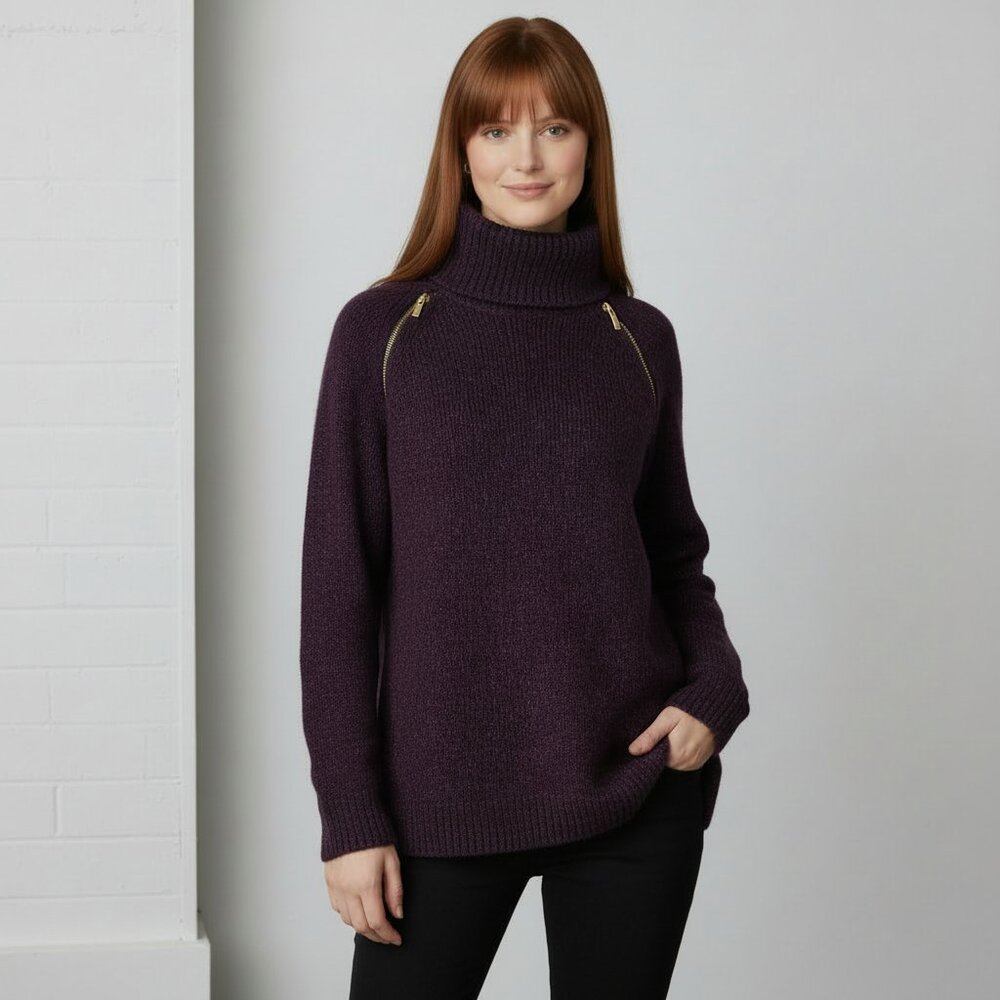 MICHAEL Michael Kors Marled Zip Shoulder Turtleneck Sweater Small